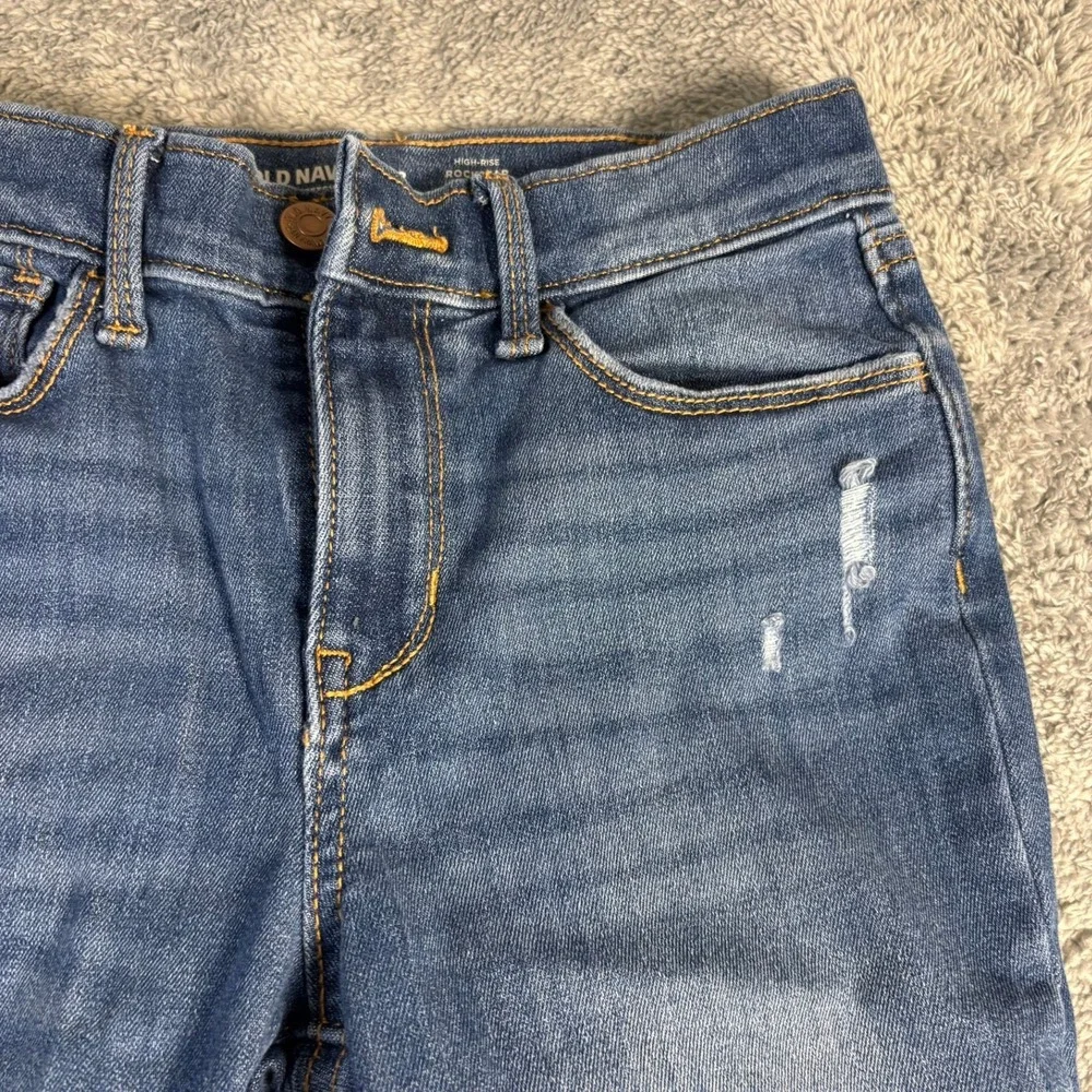 Old Navy High-Rise Rockstar Jeggings Girls 12 Distressed Blue Denim 360 Stretch